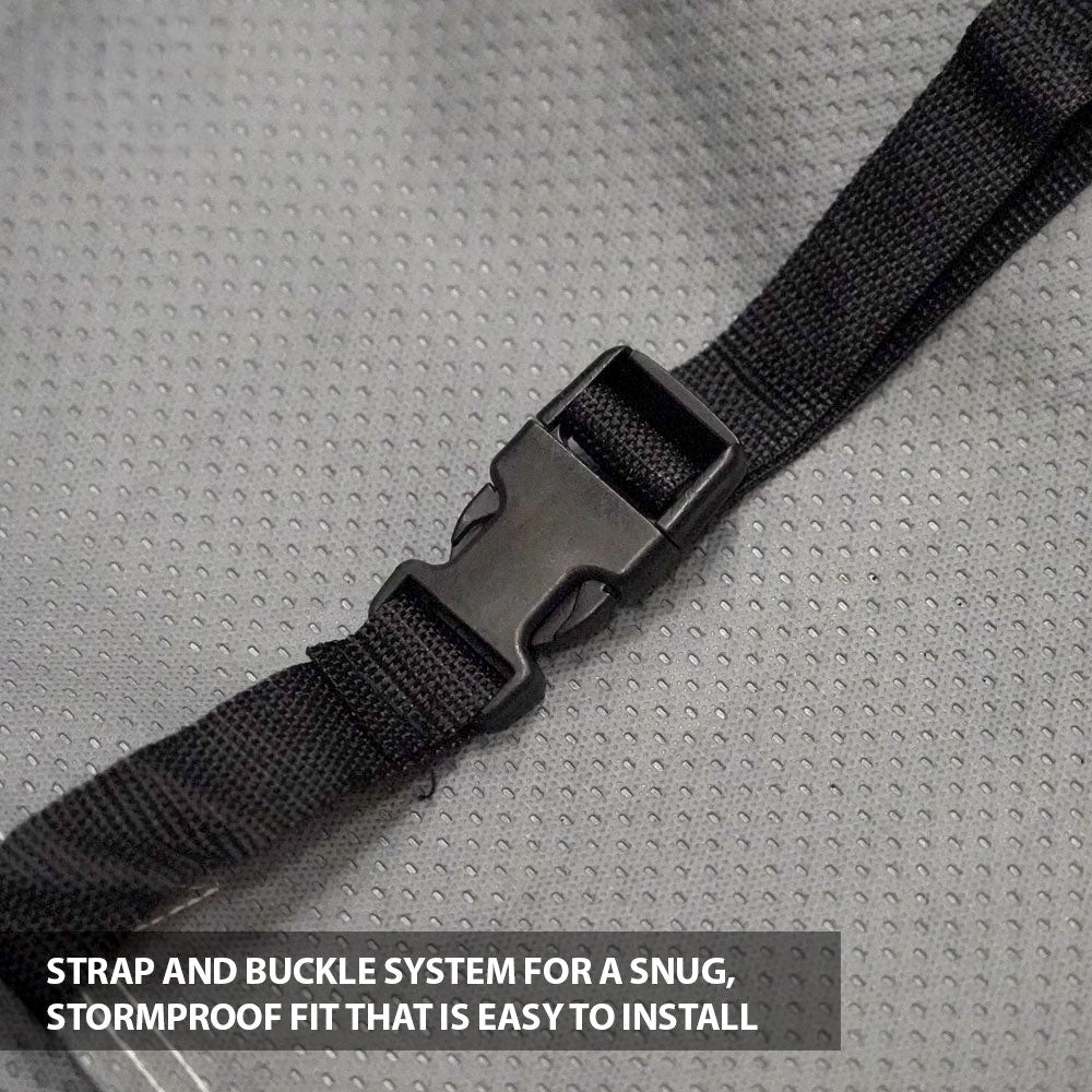 Strape and Buckle system for Snug, Stormproof Fit that is Easy to install